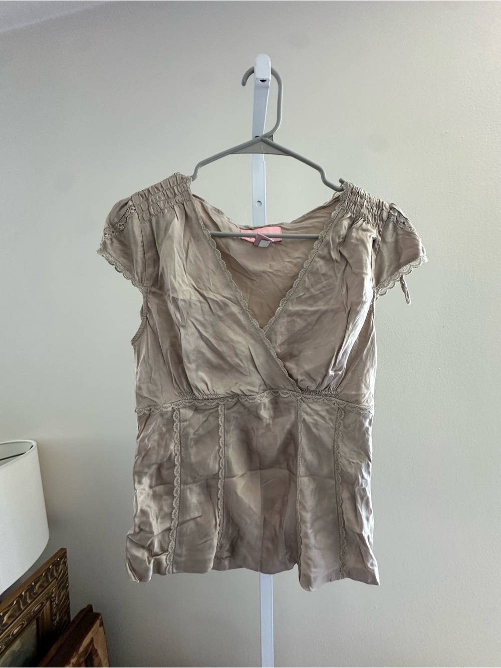 Vintage Silk Bandolino Cream Short-Sleeve Wrap-Front Blouse